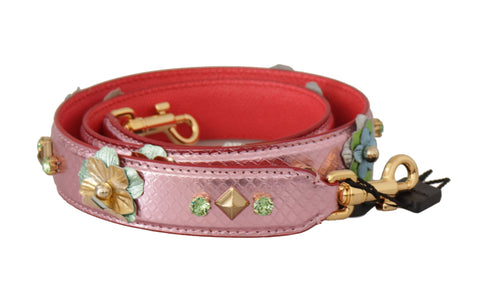 Metallic Pink Leather Studded Shoulder Strap Dolce & Gabbana