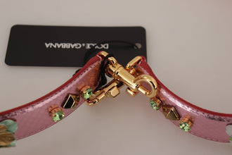 Metallic Pink Leather Studded Shoulder Strap Dolce & Gabbana