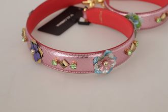 Metallic Pink Leather Studded Shoulder Strap Dolce & Gabbana