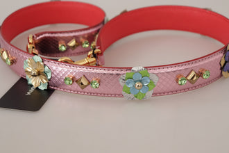 Metallic Pink Leather Studded Shoulder Strap Dolce & Gabbana