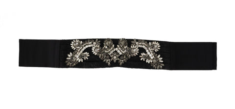 Black Silk Brass Crystal Embellished Waist Belt Dolce & Gabbana