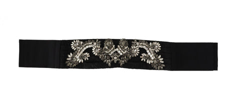 Black Silk Brass Crystal Embellished Waist Belt Dolce & Gabbana