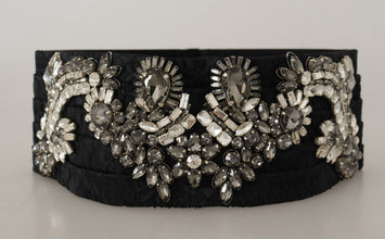Black Silk Brass Crystal Embellished Waist Belt Dolce & Gabbana