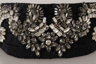 Black Silk Brass Crystal Embellished Waist Belt Dolce & Gabbana