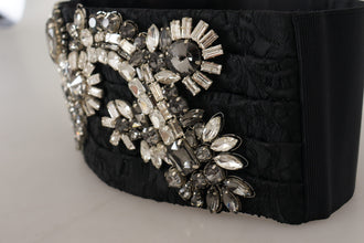 Black Silk Brass Crystal Embellished Waist Belt Dolce & Gabbana
