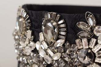 Black Silk Brass Crystal Embellished Waist Belt Dolce & Gabbana
