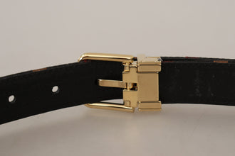 Multicolor Leather Jacquard Gold Metal Buckle Belt Dolce & Gabbana