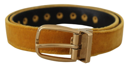 Mustard Velvet Gold Logo Engraved Metal Buckle Belt Dolce & Gabbana
