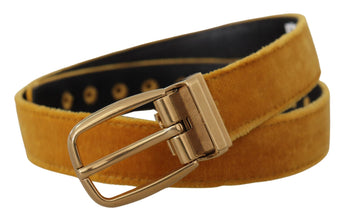 Mustard Velvet Gold Logo Engraved Metal Buckle Belt Dolce & Gabbana