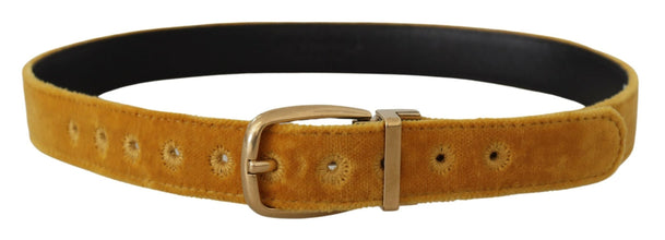 Mustard Velvet Gold Logo Engraved Metal Buckle Belt Dolce & Gabbana
