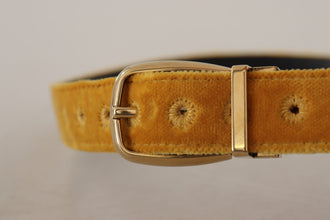 Mustard Velvet Gold Logo Engraved Metal Buckle Belt Dolce & Gabbana