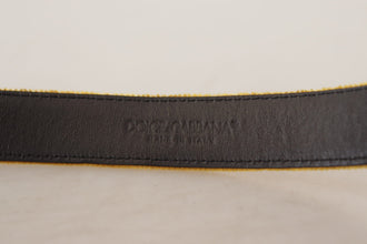 Mustard Velvet Gold Logo Engraved Metal Buckle Belt Dolce & Gabbana