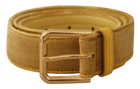 Yellow Velvet Gold Metal Logo Engraved Buckle Belt Dolce & Gabbana