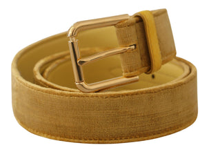 Yellow Velvet Gold Metal Logo Engraved Buckle Belt Dolce & Gabbana