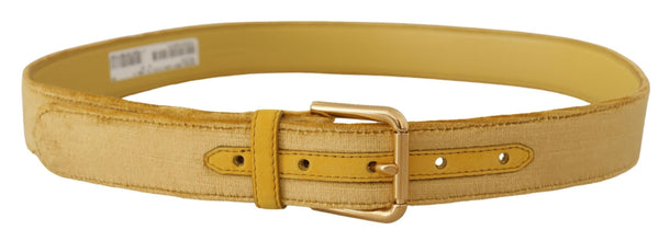 Yellow Velvet Gold Metal Logo Engraved Buckle Belt Dolce & Gabbana