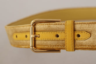 Yellow Velvet Gold Metal Logo Engraved Buckle Belt Dolce & Gabbana