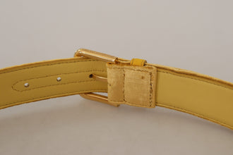 Yellow Velvet Gold Metal Logo Engraved Buckle Belt Dolce & Gabbana