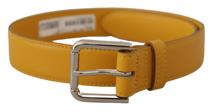 Yellow Leather Silver Tone Logo Metal Buckle Belt Dolce & Gabbana