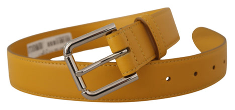 Yellow Leather Silver Tone Logo Metal Buckle Belt Dolce & Gabbana