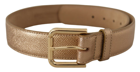 Rose Gold Leather Metallic Tone Metal Buckle Belt Dolce & Gabbana
