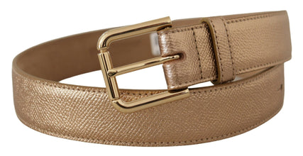 Rose Gold Leather Metallic Tone Metal Buckle Belt Dolce & Gabbana