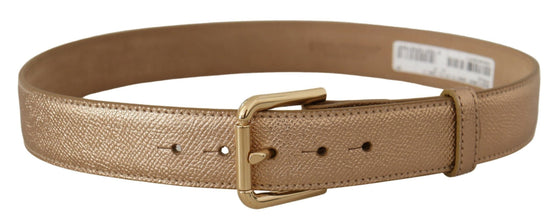 Rose Gold Leather Metallic Tone Metal Buckle Belt Dolce & Gabbana