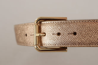 Rose Gold Leather Metallic Tone Metal Buckle Belt Dolce & Gabbana