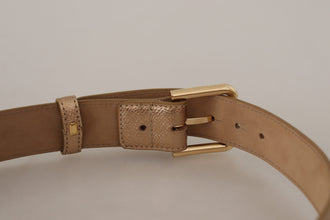 Rose Gold Leather Metallic Tone Metal Buckle Belt Dolce & Gabbana