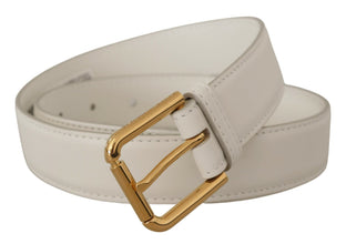 White Calf Leather Gold Tone Logo Metal Buckle Belt Dolce & Gabbana