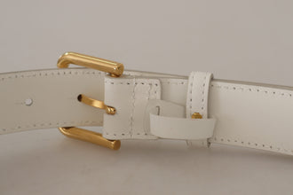 White Calf Leather Gold Tone Logo Metal Buckle Belt Dolce & Gabbana