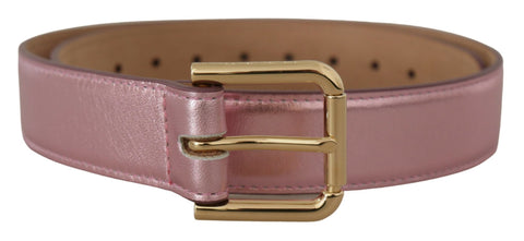 Metallic Pink Polished Leather Logo Metal Buckle Belt Dolce & Gabbana