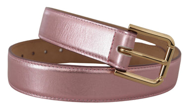 Metallic Pink Polished Leather Logo Metal Buckle Belt Dolce & Gabbana