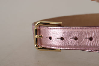 Metallic Pink Polished Leather Logo Metal Buckle Belt Dolce & Gabbana