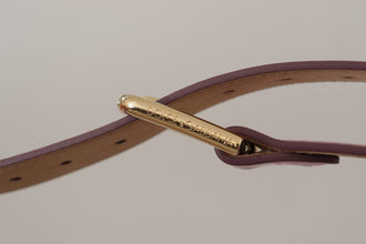 Metallic Pink Polished Leather Logo Metal Buckle Belt Dolce & Gabbana
