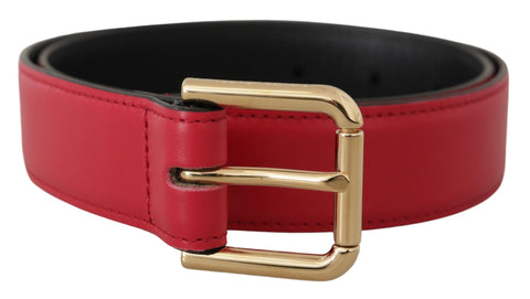 Red Calf Leather Gold Tone Logo Metal Buckle Belt Dolce & Gabbana
