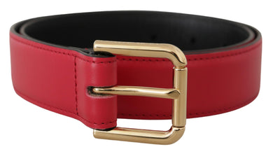 Red Calf Leather Gold Tone Logo Metal Buckle Belt Dolce & Gabbana