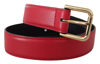 Red Calf Leather Gold Tone Logo Metal Buckle Belt Dolce & Gabbana