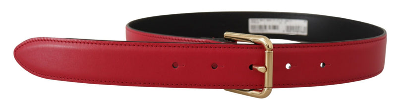 Red Calf Leather Gold Tone Logo Metal Buckle Belt Dolce & Gabbana