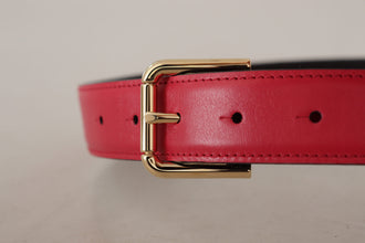 Red Calf Leather Gold Tone Logo Metal Buckle Belt Dolce & Gabbana