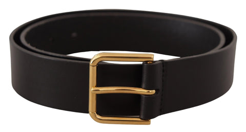 Black Calf Leather Gold Tone Logo Metal Buckle Belt Dolce & Gabbana