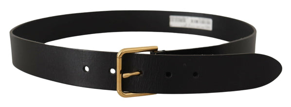 Black Calf Leather Gold Tone Logo Metal Buckle Belt Dolce & Gabbana