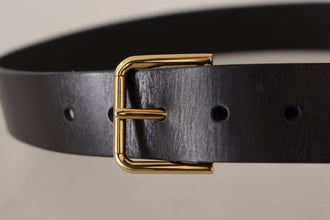 Black Calf Leather Gold Tone Logo Metal Buckle Belt Dolce & Gabbana