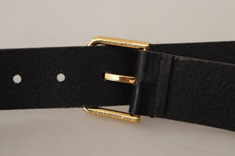 Black Calf Leather Gold Tone Logo Metal Buckle Belt Dolce & Gabbana
