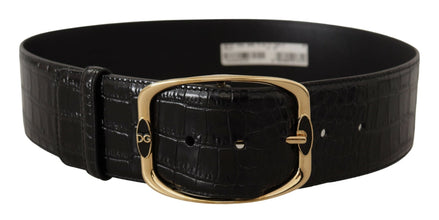 Black Crocodile Print Gold Metal DG Logo Buckle Belt Dolce & Gabbana