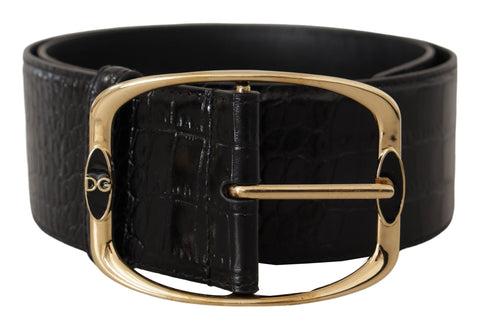 Black Crocodile Print Gold Metal DG Logo Buckle Belt Dolce & Gabbana