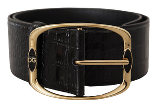Black Crocodile Print Gold Metal DG Logo Buckle Belt Dolce & Gabbana