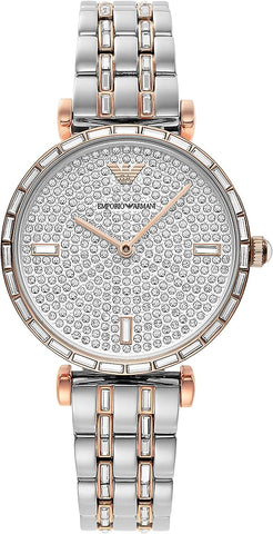 Elegant Two-Tone Crystal Pave Watch Emporio Armani