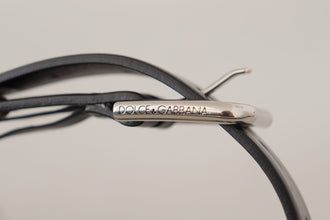 Black Leather Eyelet Silver Tone Metal Buckle Belt Dolce & Gabbana