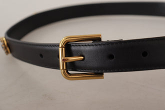 Black Leather Embellished Crystal Logo Belt Dolce & Gabbana