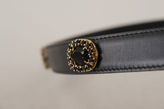 Black Leather Embellished Crystal Logo Belt Dolce & Gabbana